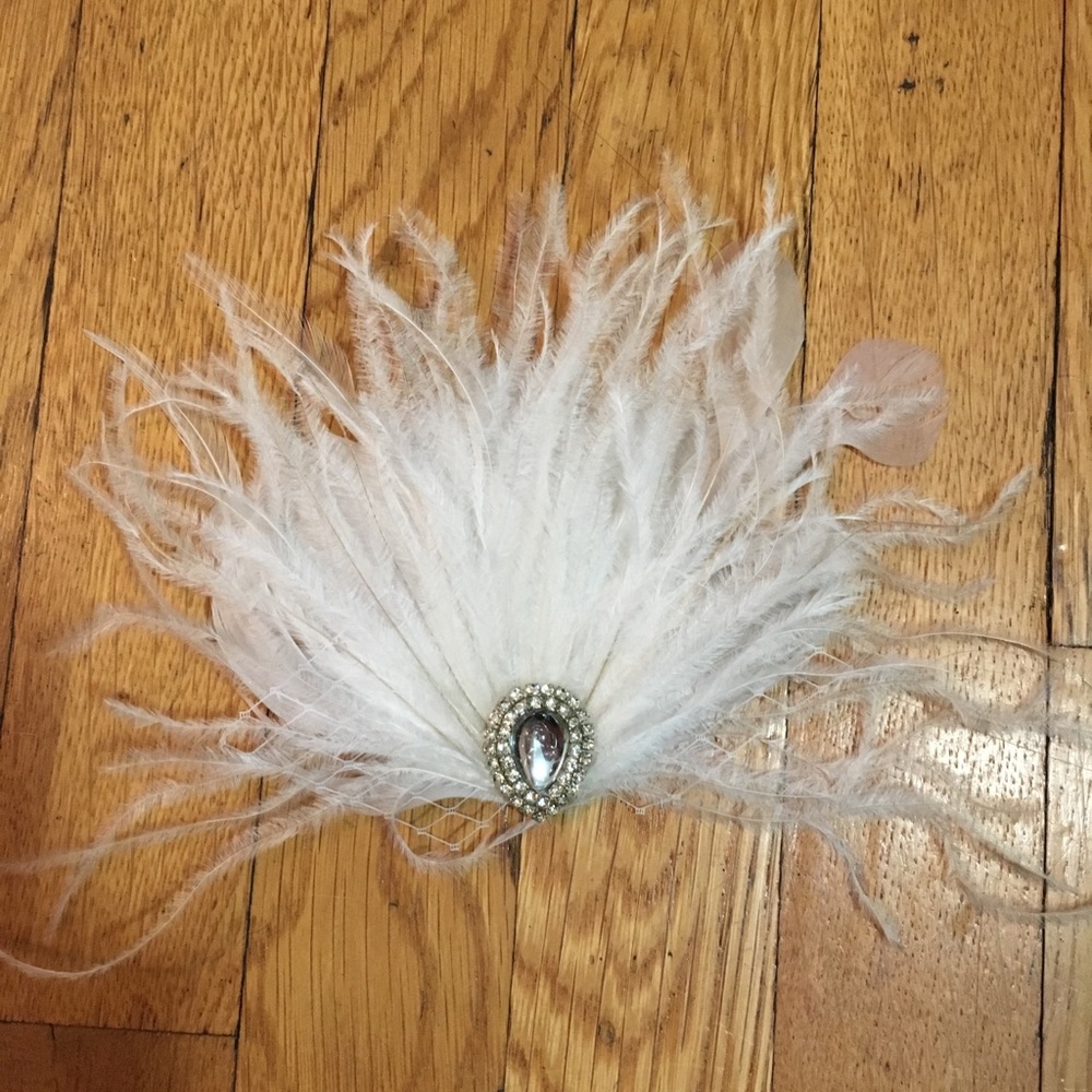 Bridal Feathered Hair Clip with Crystal Detail